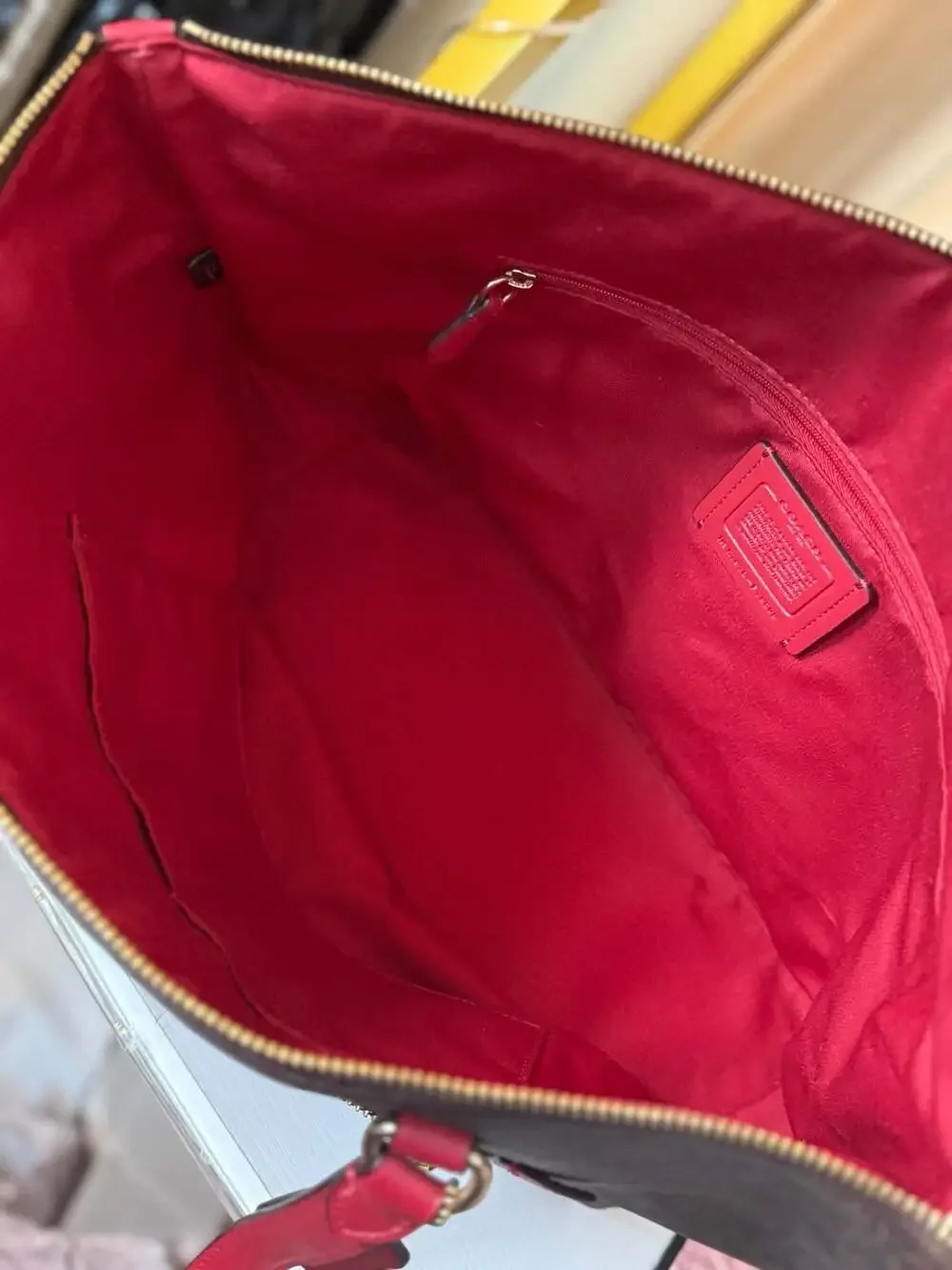 Coach Gallery Tote in Signature Canvas with Red Leather Trim